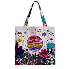 Rainbow Fun Cute Minimal Doodle Drawing Unique Zipper Grocery Tote Bag by uniart180623