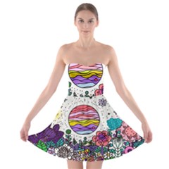 Rainbow Fun Cute Minimal Doodle Drawing Unique Strapless Bra Top Dress by uniart180623