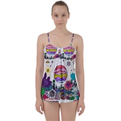 Rainbow Fun Cute Minimal Doodle Drawing Unique Babydoll Tankini Set by uniart180623