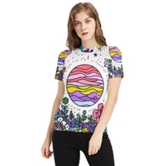 Rainbow Fun Cute Minimal Doodle Drawing Unique Women s Short Sleeve Rash Guard by uniart180623