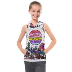 Rainbow Fun Cute Minimal Doodle Drawing Unique Kids  Sleeveless Hoodie by uniart180623