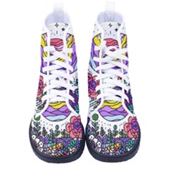 Rainbow Fun Cute Minimal Doodle Drawing Unique Kid s High-top Canvas Sneakers