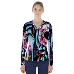 Garden Flower Nature Digital Art Abstract V-neck Long Sleeve Top by uniart180623