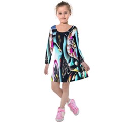 Garden Flower Nature Digital Art Abstract Kids  Long Sleeve Velvet Dress by uniart180623