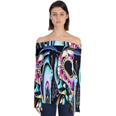 Garden Flower Nature Digital Art Abstract Off Shoulder Long Sleeve Top by uniart180623