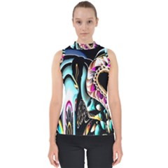 Garden Flower Nature Digital Art Abstract Mock Neck Shell Top by uniart180623