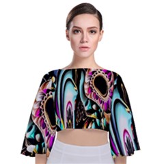 Garden Flower Nature Digital Art Abstract Tie Back Butterfly Sleeve Chiffon Top by uniart180623