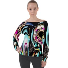 Garden Flower Nature Digital Art Abstract Off Shoulder Long Sleeve Velour Top by uniart180623