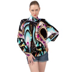 Garden Flower Nature Digital Art Abstract High Neck Long Sleeve Chiffon Top by uniart180623