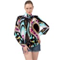 Garden Flower Nature Digital Art Abstract High Neck Long Sleeve Chiffon Top View1