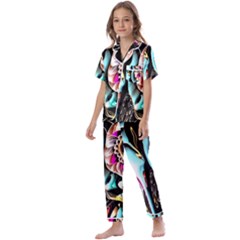 Garden Flower Nature Digital Art Abstract Kids  Satin Short Sleeve Pajamas Set by uniart180623