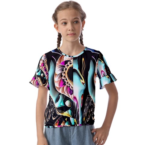 Garden Flower Nature Digital Art Abstract Kids  Cuff Sleeve Scrunch Bottom Tee by uniart180623