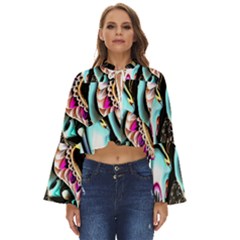 Garden Flower Nature Digital Art Abstract Boho Long Bell Sleeve Top by uniart180623