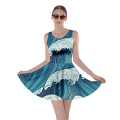 Waves Ocean Sea Pattern Water Tsunami Rough Seas Skater Dress by uniart180623