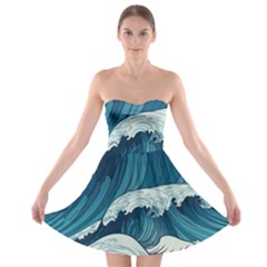 Waves Ocean Sea Pattern Water Tsunami Rough Seas Strapless Bra Top Dress by uniart180623