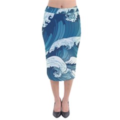 Waves Ocean Sea Pattern Water Tsunami Rough Seas Velvet Midi Pencil Skirt by uniart180623