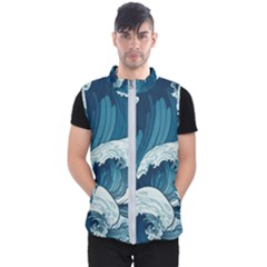 Waves Ocean Sea Pattern Water Tsunami Rough Seas Men s Puffer Vest by uniart180623