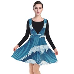 Waves Ocean Sea Pattern Water Tsunami Rough Seas Plunge Pinafore Dress by uniart180623