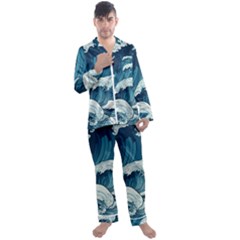 Waves Ocean Sea Pattern Water Tsunami Rough Seas Men s Long Sleeve Satin Pajamas Set by uniart180623