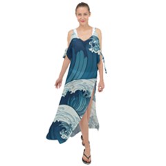 Waves Ocean Sea Pattern Water Tsunami Rough Seas Maxi Chiffon Cover Up Dress by uniart180623