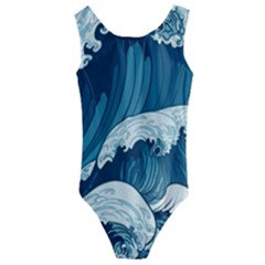 Waves Ocean Sea Pattern Water Tsunami Rough Seas Kids  Cut-out Back One Piece Swimsuit by uniart180623