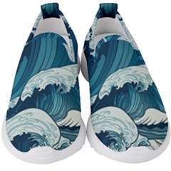 Waves Ocean Sea Pattern Water Tsunami Rough Seas Kids  Slip On Sneakers by uniart180623