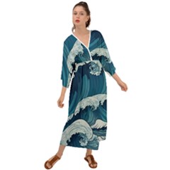 Waves Ocean Sea Pattern Water Tsunami Rough Seas Grecian Style  Maxi Dress by uniart180623