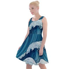 Waves Ocean Sea Pattern Water Tsunami Rough Seas Knee Length Skater Dress by uniart180623