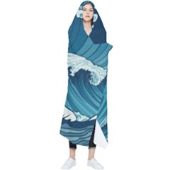 Waves Ocean Sea Pattern Water Tsunami Rough Seas Wearable Blanket by uniart180623