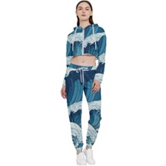 Waves Ocean Sea Pattern Water Tsunami Rough Seas Cropped Zip Up Lounge Set by uniart180623