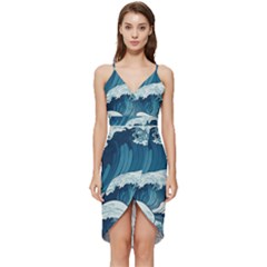 Waves Ocean Sea Pattern Water Tsunami Rough Seas Wrap Frill Dress by uniart180623