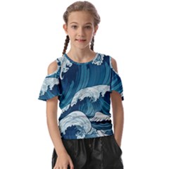 Waves Ocean Sea Pattern Water Tsunami Rough Seas Kids  Butterfly Cutout Tee by uniart180623