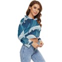 Waves Ocean Sea Pattern Water Tsunami Rough Seas Women s Lightweight Cropped Hoodie View3