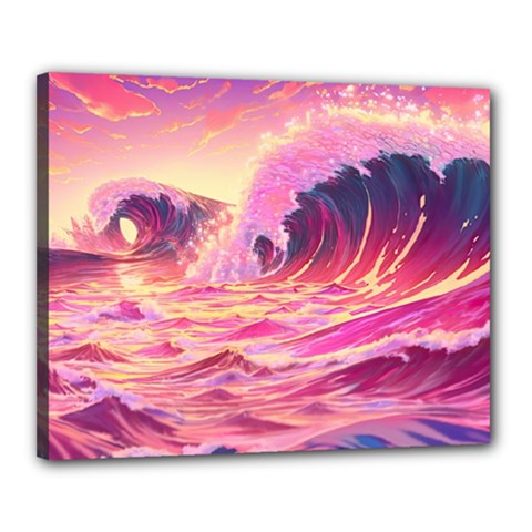 Waves Ocean Sea Tsunami Nautical Red Yellow Canvas 20  X 16  (stretched) by uniart180623