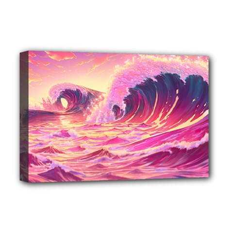 Waves Ocean Sea Tsunami Nautical Red Yellow Deluxe Canvas 18  X 12  (stretched) by uniart180623