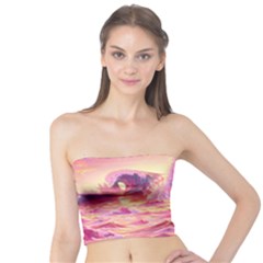 Waves Ocean Sea Tsunami Nautical Red Yellow Tube Top by uniart180623