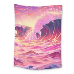 Waves Ocean Sea Tsunami Nautical Red Yellow Medium Tapestry by uniart180623