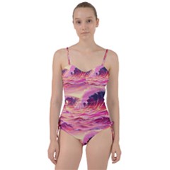 Waves Ocean Sea Tsunami Nautical Red Yellow Sweetheart Tankini Set by uniart180623