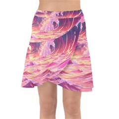 Waves Ocean Sea Tsunami Nautical Red Yellow Wrap Front Skirt by uniart180623