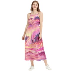 Waves Ocean Sea Tsunami Nautical Red Yellow Boho Sleeveless Summer Dress by uniart180623