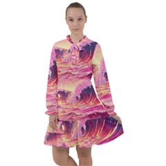 Waves Ocean Sea Tsunami Nautical Red Yellow All Frills Chiffon Dress by uniart180623