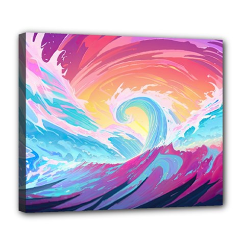 Waves Ocean Sea Tsunami Nautical Deluxe Canvas 24  X 20  (stretched) by uniart180623