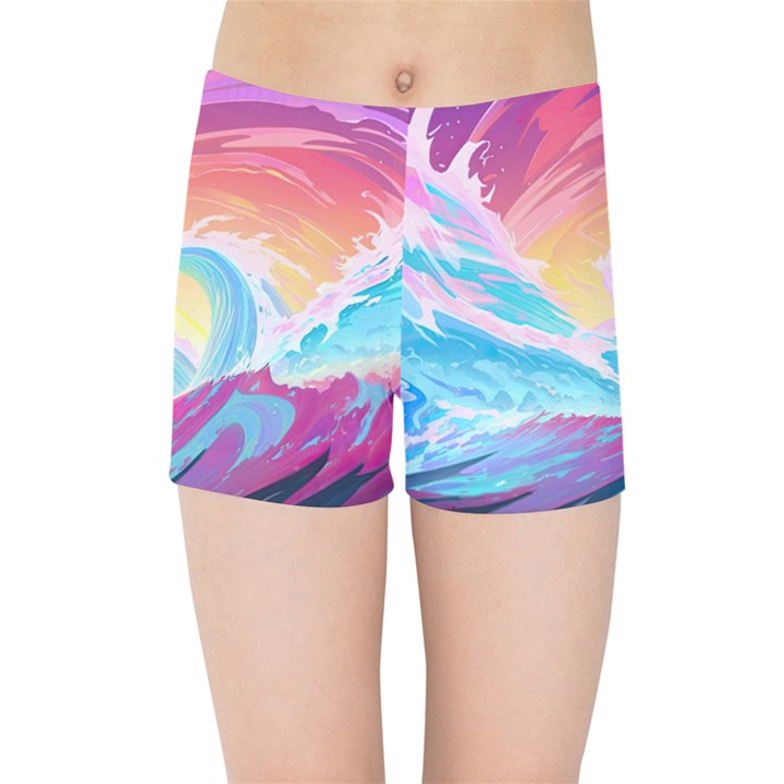 Waves Ocean Sea Tsunami Nautical Kids  Sports Shorts