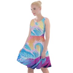 Waves Ocean Sea Tsunami Nautical Knee Length Skater Dress by uniart180623