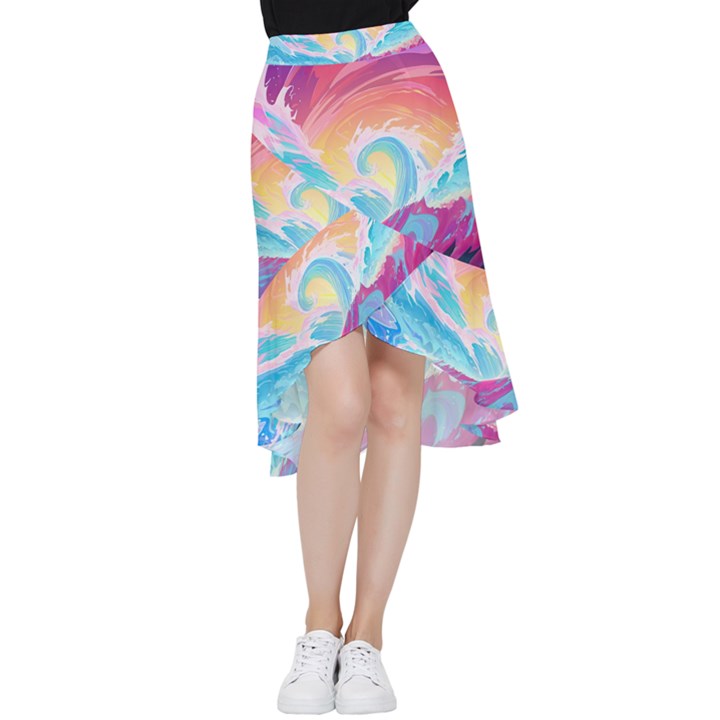 Waves Ocean Sea Tsunami Nautical Frill Hi Low Chiffon Skirt