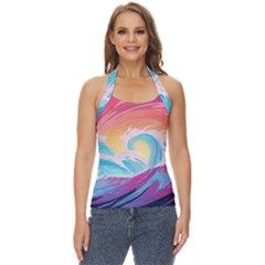 Waves Ocean Sea Tsunami Nautical Basic Halter Top by uniart180623