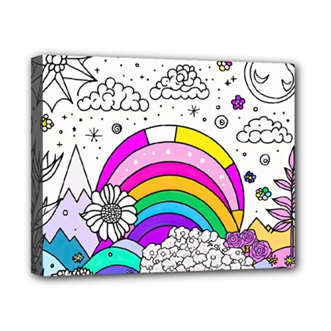 Rainbow Fun Cute Minimal Doodle Drawing Art Canvas 10  X 8  (stretched)