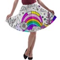 Rainbow Fun Cute Minimal Doodle Drawing Art A-line Skater Skirt View1