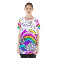 Rainbow Fun Cute Minimal Doodle Drawing Art Skirt Hem Sports Top by uniart180623