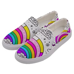 Rainbow Fun Cute Minimal Doodle Drawing Art Men s Canvas Slip Ons by uniart180623